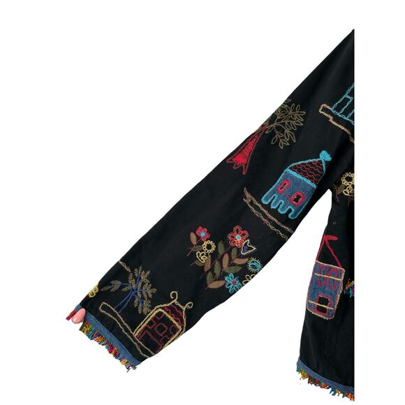 Chico's Multicolor Embroidered Fringe Art to Wear Lightweight Jacket Size Medium - Picture 6 of 12